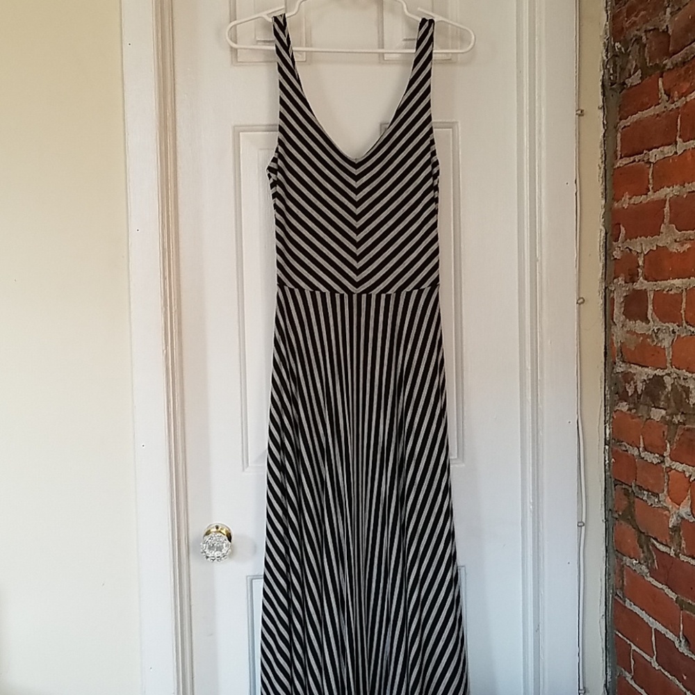 Black and gray striped maxi dress